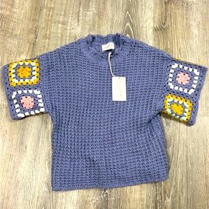 Purple/Lilac shirt sleeve crochet spring sweater NWT